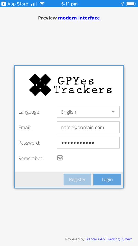 gpyes traccar ios app login screen old interface